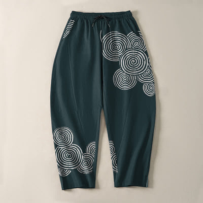 Buddha Stones Pure Cotton Concentric Spiral Pattern Drawstring Men's Tapered Pants With Pockets - image 13