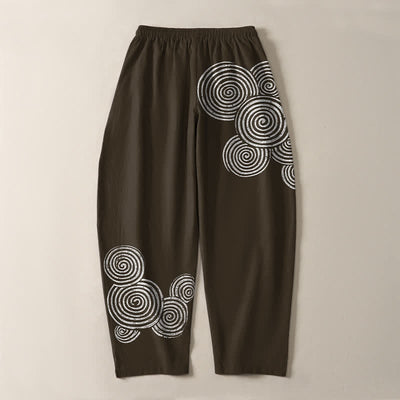 Buddha Stones Pure Cotton Concentric Spiral Pattern Drawstring Men's Tapered Pants With Pockets - image 10