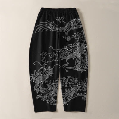 Buddha Stones Pure Cotton Imperial Dragon Pattern Drawstring Men's Tapered Pants With Pockets - image 3