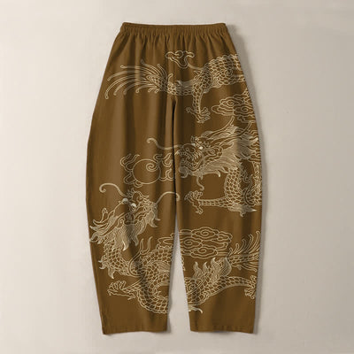 Buddha Stones Pure Cotton Imperial Dragon Pattern Drawstring Men's Tapered Pants With Pockets - image 14