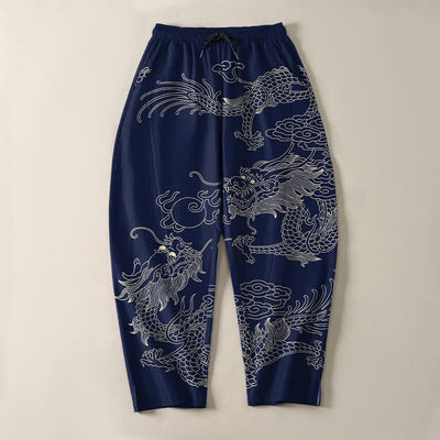 Buddha Stones Pure Cotton Imperial Dragon Pattern Drawstring Men's Tapered Pants With Pockets - image 9