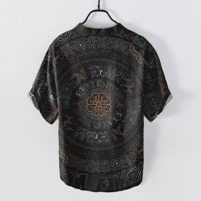 Buddha Stones Cotton Tribal Mandala Pattern Men's Short Sleeve Half Button Shirt - image 1