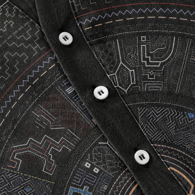 Buddha Stones Cotton Tribal Mandala Pattern Men's Short Sleeve Half Button Shirt - image 3