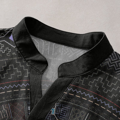 Buddha Stones Cotton Tribal Mandala Pattern Men's Short Sleeve Half Button Shirt - image 2