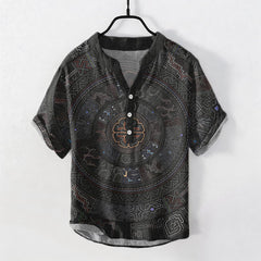 Buddha Stones Cotton Tribal Mandala Pattern Men's Short Sleeve Half Button Shirt - Black - US/UK/AU50，EU60 (5XL) - image 0
