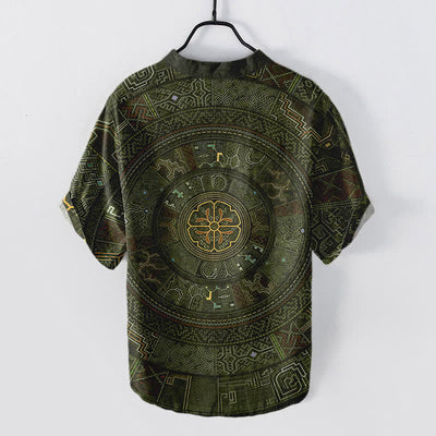 Buddha Stones Cotton Tribal Mandala Pattern Men's Short Sleeve Half Button Shirt - image 8