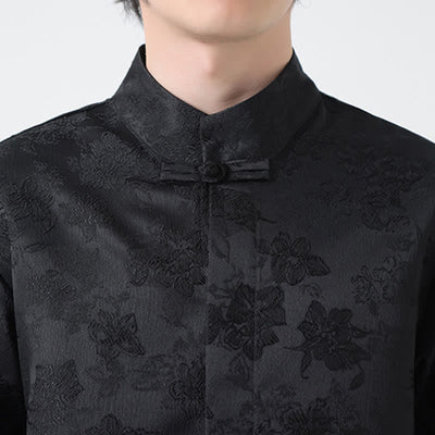 Buddha Stones Fall Elegant Tang Style Mandarin Collar Floral Men's Long Sleeve Shirts - image 10