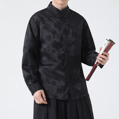 Buddha Stones Fall Elegant Tang Style Mandarin Collar Floral Men's Long Sleeve Shirts - image 6