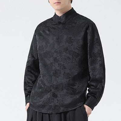 Buddha Stones Fall Elegant Tang Style Mandarin Collar Floral Men's Long Sleeve Shirts - image 7
