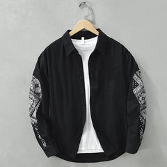Buddha Stones Fall Casual Vintage Button-Up Paisley Cotton Men's Long Sleeve Shirts With Patch Pocket - Black - US/UK/AU42，EU52 (3XL) - image 0