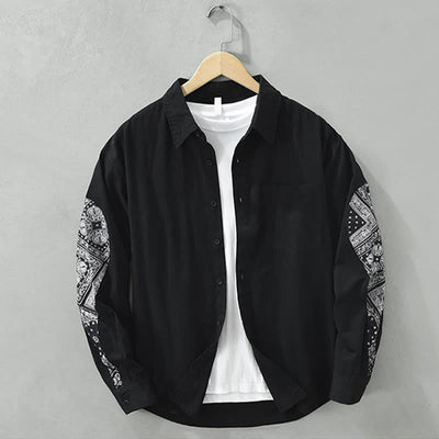 Buddha Stones Fall Casual Vintage Button-Up Paisley Cotton Men's Long Sleeve Shirts With Patch Pocket - Black - US/UK/AU42，EU52 (3XL) - image 0