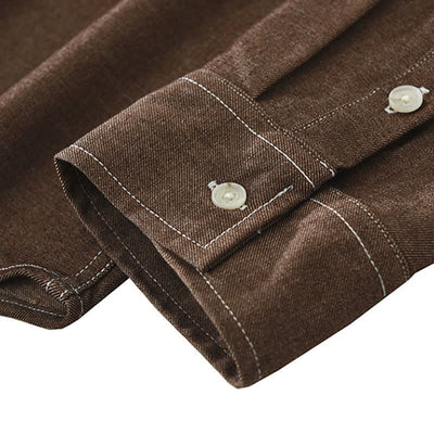 Buddha Stones Fall Casual Solid Men's Long Sleeve Shirts With Patch Pocket - image 9