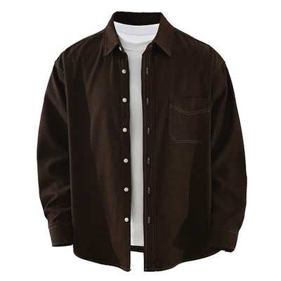 Buddha Stones Fall Casual Solid Men's Long Sleeve Shirts With Patch Pocket - SaddleBrown - US/UK/AU42，EU52 (3XL) - image 12