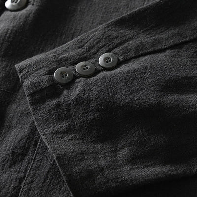 Buddha Stones Spring Fall Casual Minimalist Ramie Cotton Lapel Solid Men's Jacket With Pockets - image 9