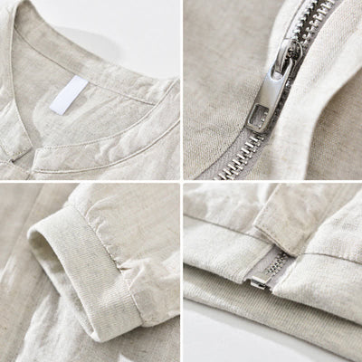 Buddha Stones Spring Summer Casual Minimalist Mandarin Collar Zipper Design Solid Men's Jacket With Pockets - image 3