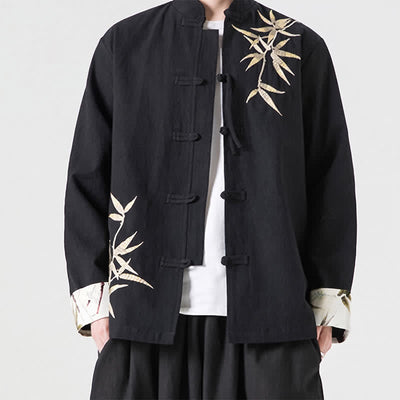 Buddha Stones Fall Winter Tang Style Vintage Frog Button Bamboo Cotton Linen Men's Jacket - image 19