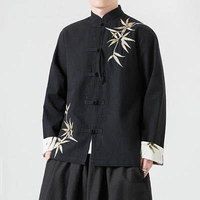 Buddha Stones Fall Winter Tang Style Vintage Frog Button Bamboo Cotton Linen Men's Jacket - image 15