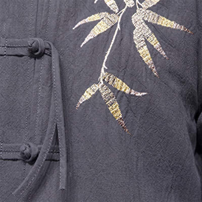 Buddha Stones Fall Winter Tang Style Vintage Frog Button Bamboo Cotton Linen Men's Jacket - image 10