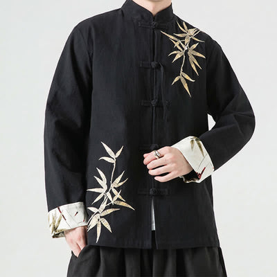 Buddha Stones Fall Winter Tang Style Vintage Frog Button Bamboo Cotton Linen Men's Jacket - image 13