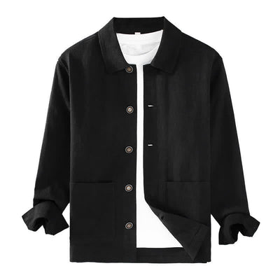 Buddha Stones Fall Casual Minimalist Solid Buttons Ramie Men's Jacket With Pockets - image 13