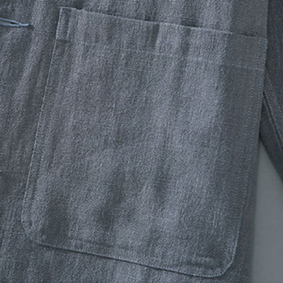 Buddha Stones Fall Casual Minimalist Solid Buttons Ramie Men's Jacket With Pockets - image 8