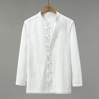 Buddha Stones Spring Casual Tang Style Frog Button Solid Men's Long Sleeve Shirts - White - US/UK/AU42，EU52 (3XL) - image 14