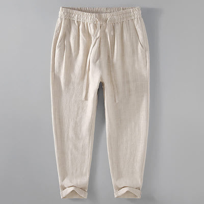 Buddha Stones Spring Summer Casual Drawstring Striped Cropped Pants Men's Tapered Pants With Pockets - Beige - US/UK/AU42，EU52 (3XL) - image 2
