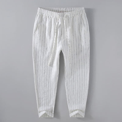 Buddha Stones Spring Summer Casual Drawstring Striped Cropped Pants Men's Tapered Pants With Pockets - White - US/UK/AU42，EU52 (3XL) - image 12