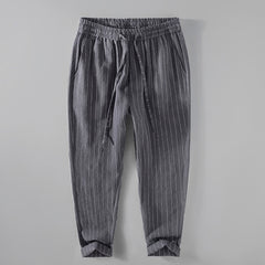 Buddha Stones Spring Summer Casual Drawstring Striped Cropped Pants Men's Tapered Pants With Pockets - DimGray - US/UK/AU42，EU52 (3XL) - image 0