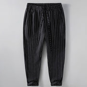 Foviel Spring Summer Casual Drawstring Striped Cropped Pants Men's Tapered Pants With Pockets