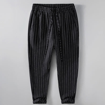Buddha Stones Spring Summer Casual Drawstring Striped Cropped Pants Men's Tapered Pants With Pockets - Black - US/UK/AU42，EU52 (3XL) - image 1