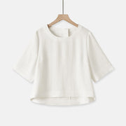 Foviel Summer Casual Minimalist Crew Neck Solid Cropped Women's Short Sleeve T-Shirts