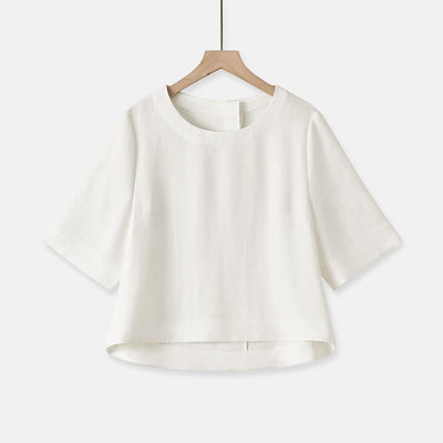 Buddha Stones Summer Casual Minimalist Crew Neck Solid Cropped Women's Short  Sleeve T-Shirts - White - US12, UK/AU16, EU44 (2XL) - image 22