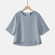 Foviel Sommer Casual Minimalist Crew Hals Solide Cropped Damen Kurzarm T-Hemden