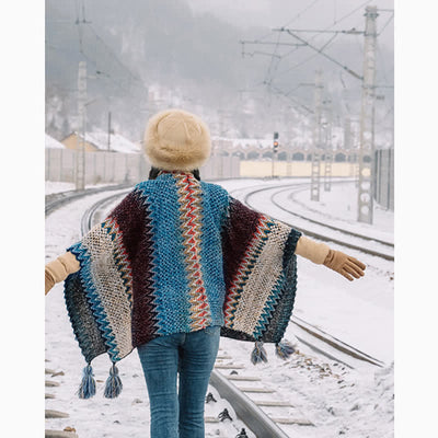 Buddha Stones Tibetan Shawl Blue Beige Red Wavy Pattern Winter Warm Tassel Scarf - image 5