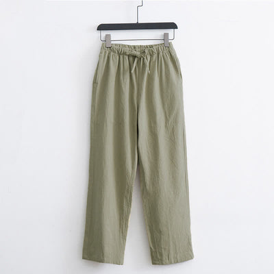 Buddha Stones Men's Solid Color Cotton Casual Drawstring Pants With Pockets - YellowGreen - US/UK/AU44，EU54 (4XL)  - image 0