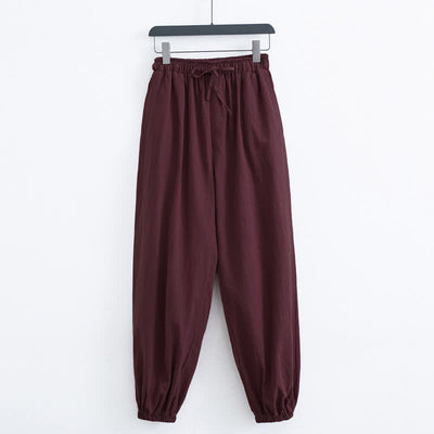 Buddha Stones Solid Color Cotton Casual Men's Harem Pants With Pockets - Maroon - US/UK/AU44，EU54 (4XL) - image 9