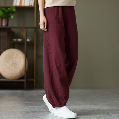 Buddha Stones Plain Color Ramie Linen Cotton Women's Pants With Pockets - PaleVioletRed - US6，UK/AU10，EU38 (L) - image 56