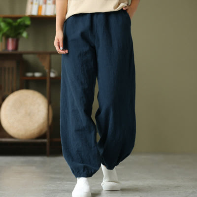 Buddha Stones Plain Color Ramie Linen Cotton Women's Pants With Pockets - image 52
