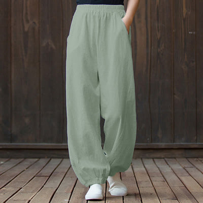 Buddha Stones Plain Color Ramie Linen Cotton Women's Pants With Pockets - MintCream - US6，UK/AU10，EU38 (L) - image 67