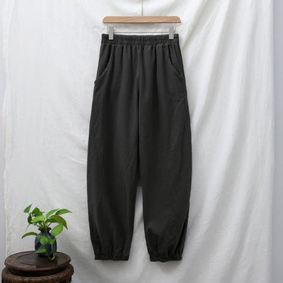 Buddha Stones Plain Color Ramie Linen Cotton Women's Pants With Pockets - image 9