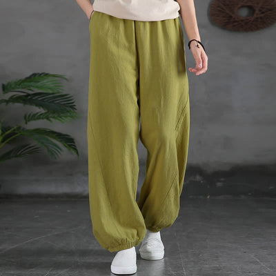 Buddha Stones Plain Color Ramie Linen Cotton Women's Pants With Pockets - image 21
