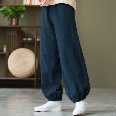 Buddha Stones Plain Color Ramie Linen Cotton Women's Pants With Pockets - image 54