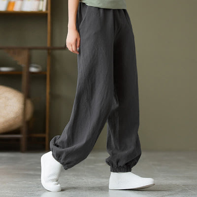Buddha Stones Plain Color Ramie Linen Cotton Women's Pants With Pockets - image 7