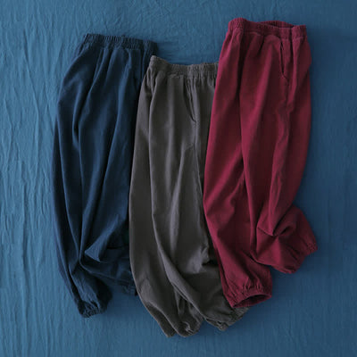Buddha Stones Plain Color Ramie Linen Cotton Women's Pants With Pockets - image 64