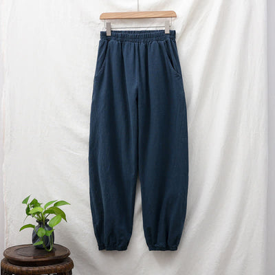 Buddha Stones Plain Color Ramie Linen Cotton Women's Pants With Pockets - image 55