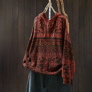 Foviel Herbst gestreift geometrische Blumen Baumwolle Lange Ärmel für Damen Pullover Strick Hoodie