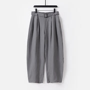 Foviel Summer Zipper Elastic Waist Design Men's Cotton Linen Wide Leg Pants With Pockets