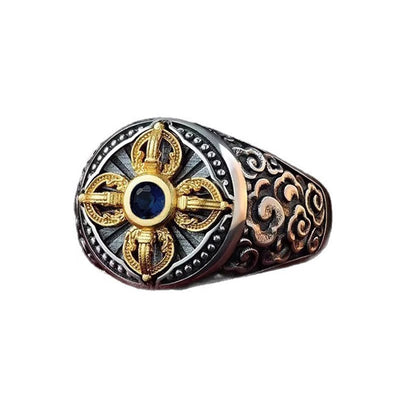 Buddha Stones Tibetan Cross Design Vajra Auspicious Clouds Pattern Copper Adjustable Balance Ring - image 5