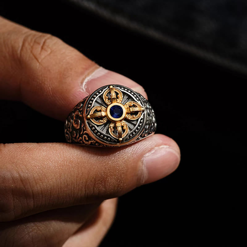 FREE Today: Spiritual Power Tibetan Cross Design Vajra Auspicious Clouds Copper Adjustable Ring - image 2